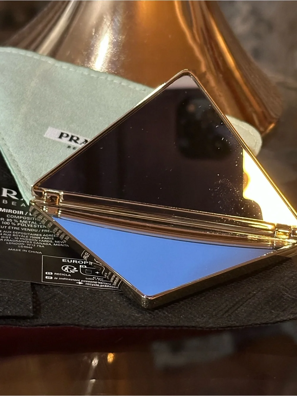 Prada Gold and Silver Triangle Compact Mirror